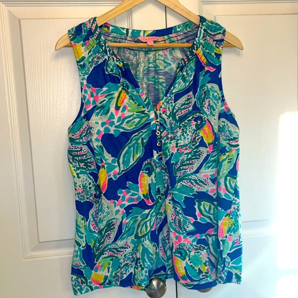 Lilly Pulitzer Button Detail Smocked Tank Size L - Picture 1 of 3
